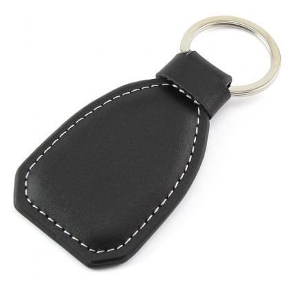 Picture of Black leather key fob with contrast white stitching